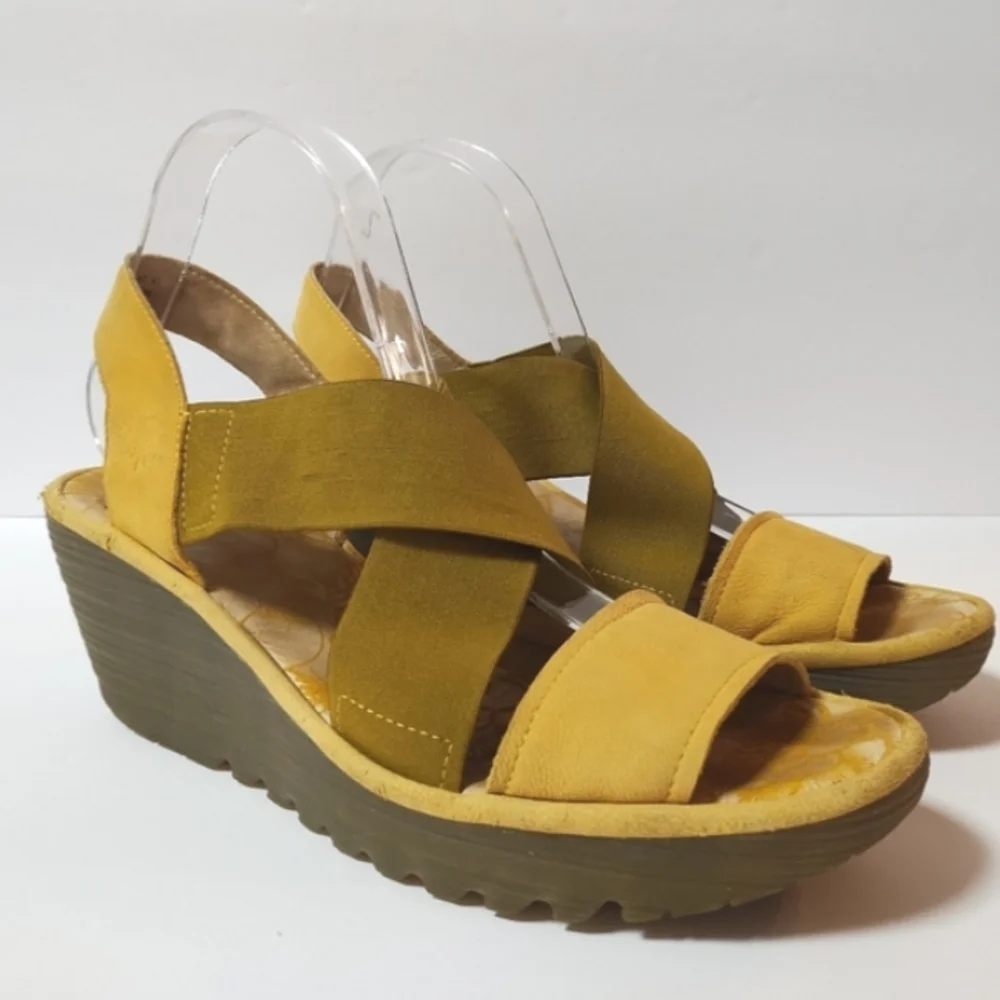 FLY London Women's Wedge Slingback Open Toe Slip-on Platform Leather Sandals 41